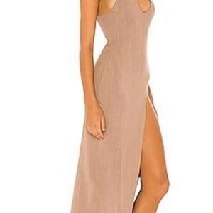 X Revolve Variegated Ribbed Dress in Taupe